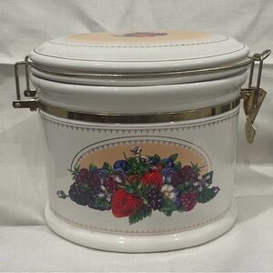 White Ceramic Airtight Canister with Berry Motif - Kitchen Storage
